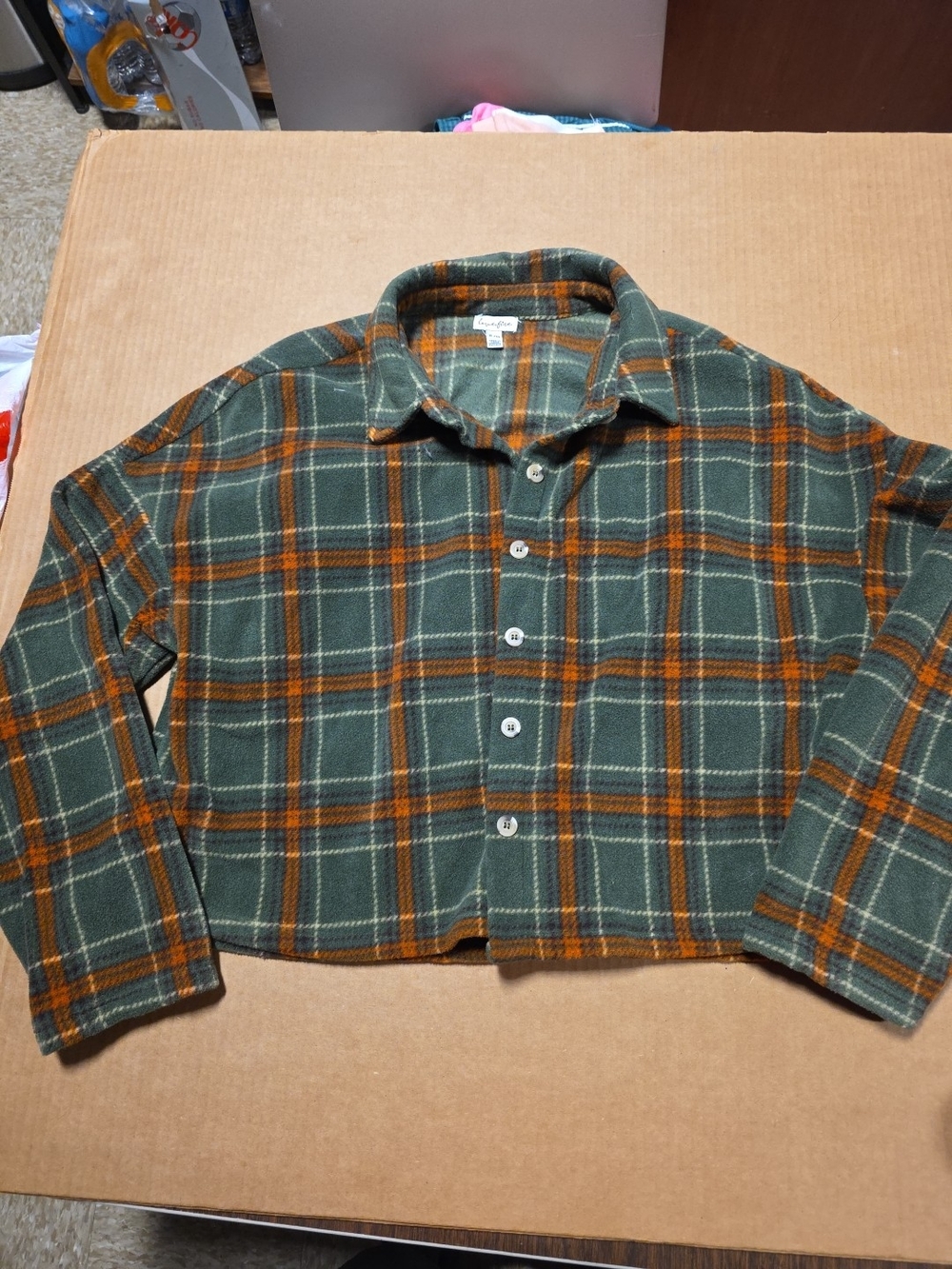 love, Fire Green and Orange Plaid Shirt Jacket Xl